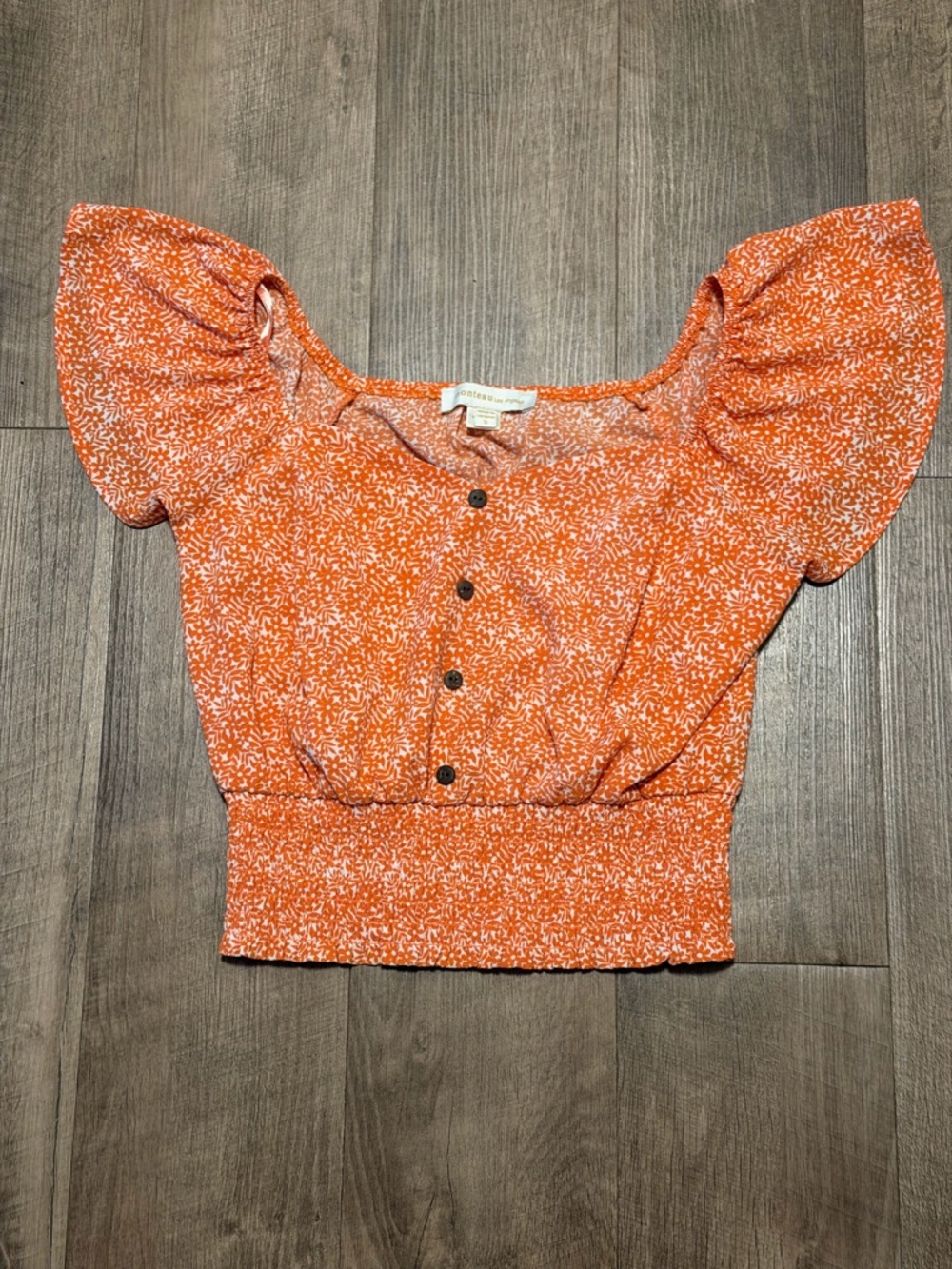 Monteau Orange Floral Smocked Crop Top